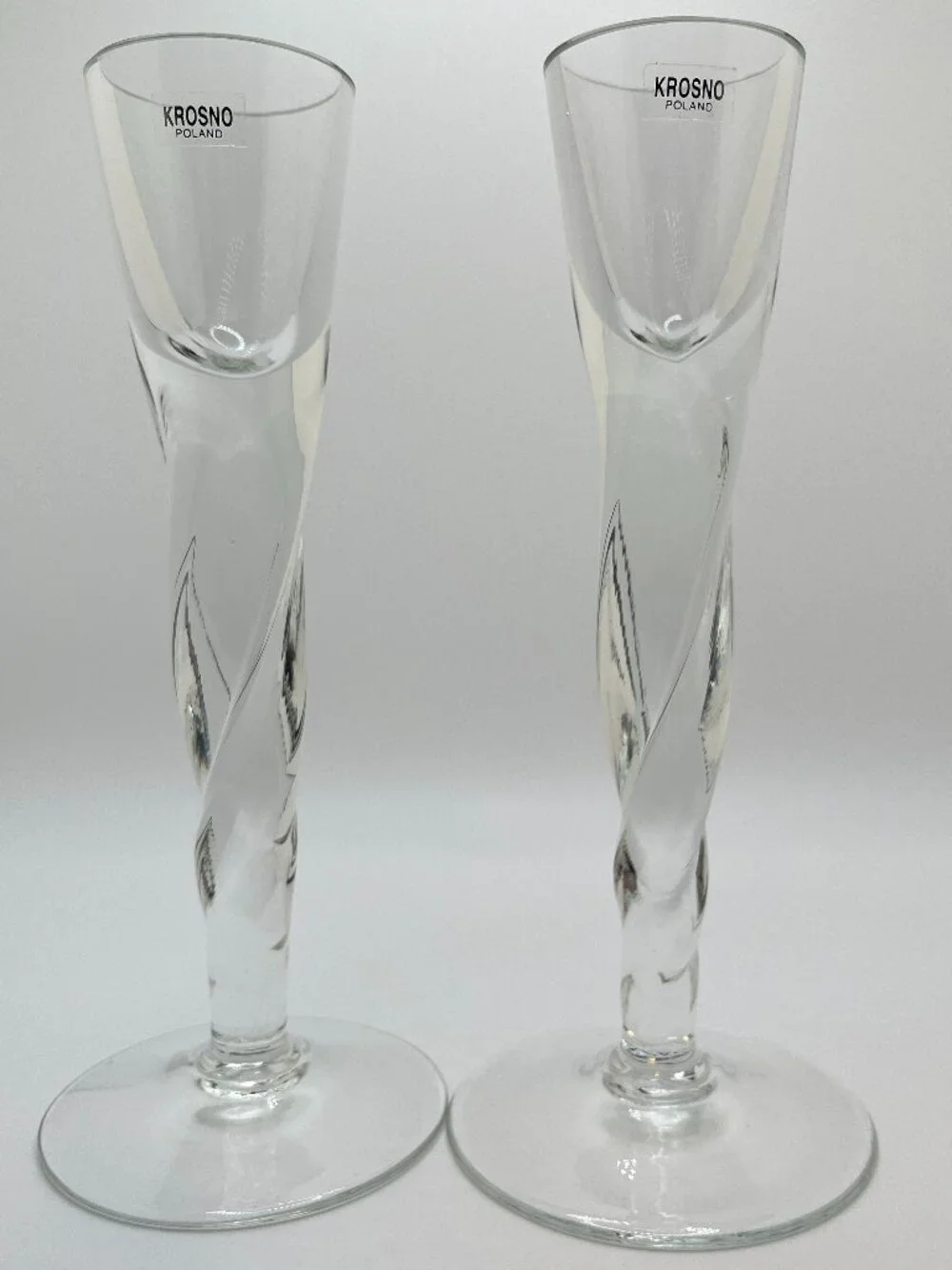Crystal Krosno Spiral Twisted Candleholder Poland Clear Glass Taper Candlestick